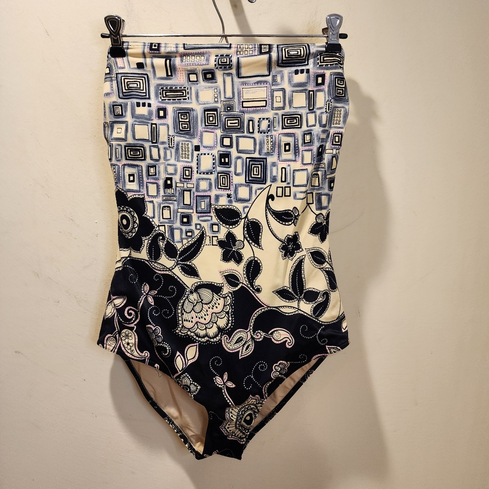 Pilpel Geometric and Floral One-Piece Swimsuit Size 14